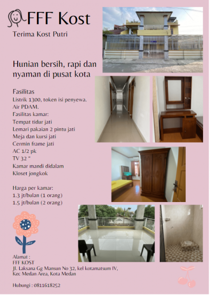 Foto utama FFF Kost : dekat UISU Kedokteran di Medan
